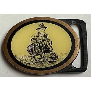 Vintage 1970s TECH ETHER Gold Miner Western Brass Belt Buckle RARE MINT